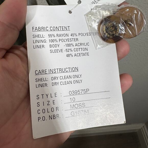 Gallery Petite 10 Double Breasted Trench Coat Olive Green Belted Zip Out NWT - Picture 13 of 15